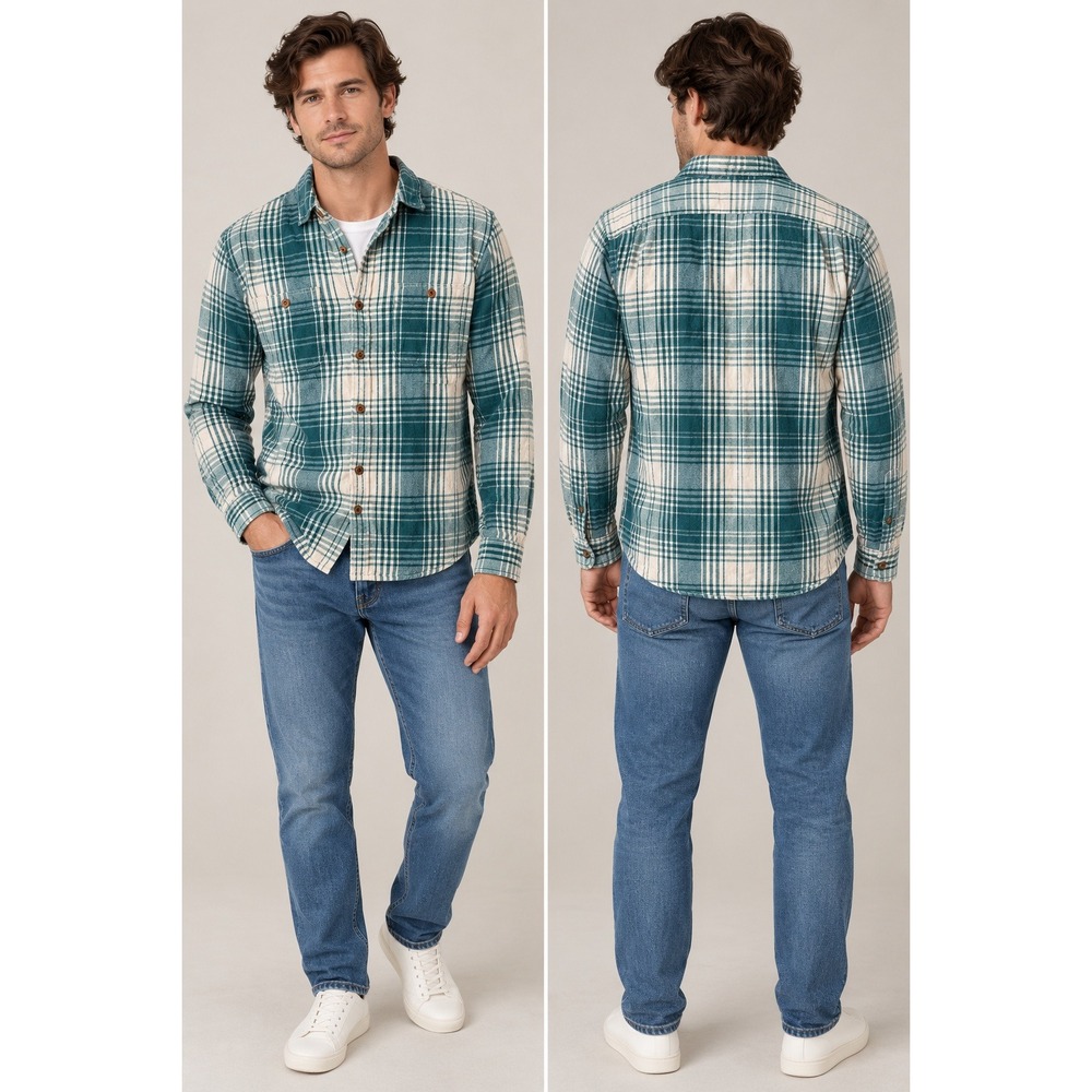 J.Crew Mens M Slim Flannel Shirt Green Plaid Cotton Button Down Fall Heritage